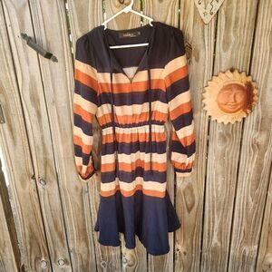 Mina UK Brown Black Stripe Maxi Dress Fall Colors Women's Small